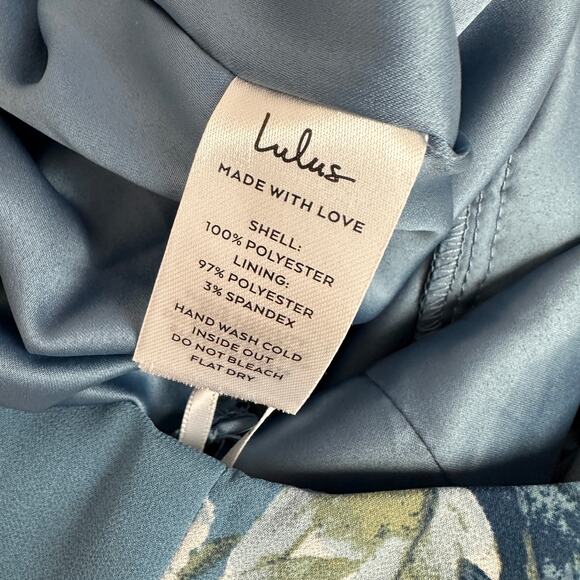 NEW Lulus Feeling Elegant Slate Blue Floral Print Lace Up Slit Maxi Dress Medium - Picture 7 of 12